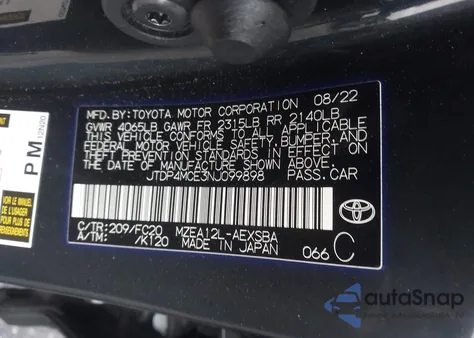 2022 Toyota Corolla Se z USA, uszkodzony, nr VIN JTDP4MCE3NJ099898